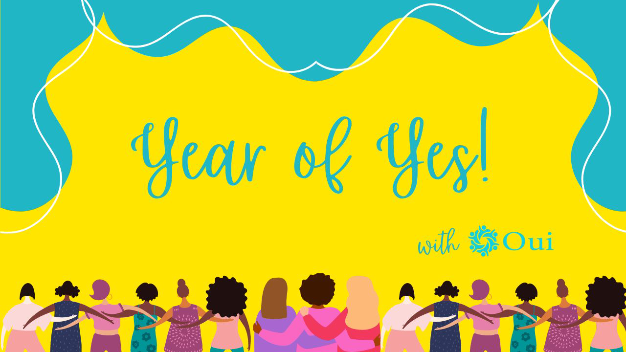 oui header- year of yes- diverse group of women with their arms around each other